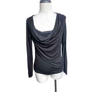 Black Label Saks Fifth Avenue Black Long Sleeve Cowl Neck Knit Shirt Size Small